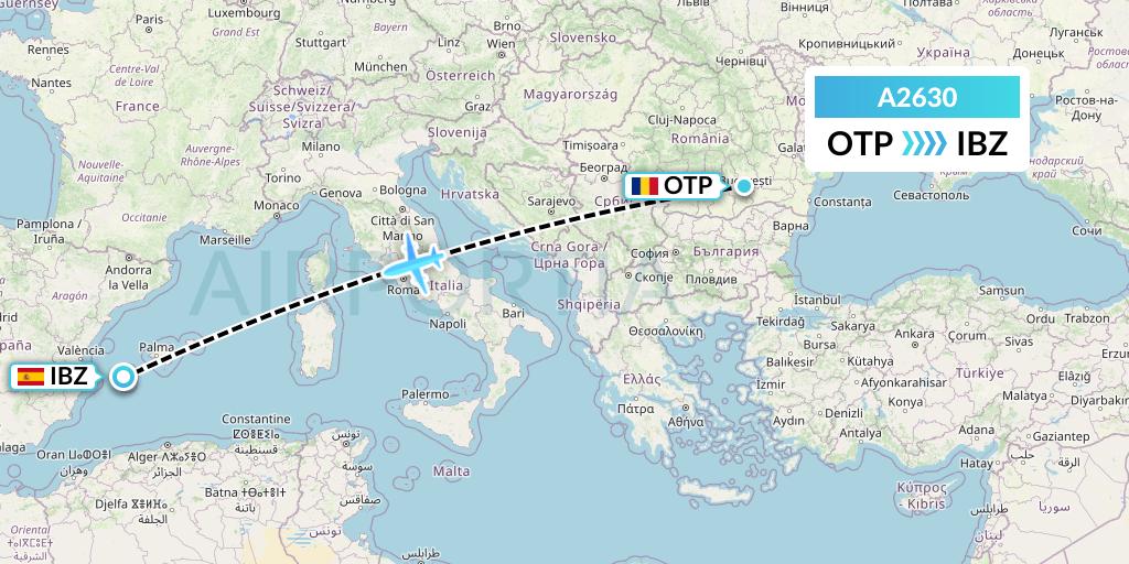 A2630 Anima Wings Aviation Flight Map: Bucharest to Ibiza