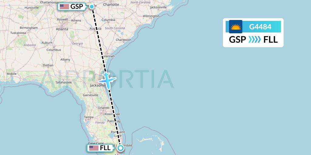G4484 Allegiant Air Flight Map: Greenville-Spartanburg to Fort Lauderdale