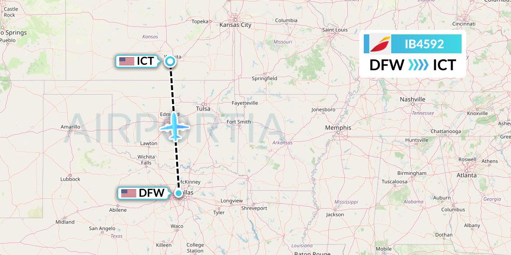 IB4592 Iberia Flight Map: Dallas to Wichita
