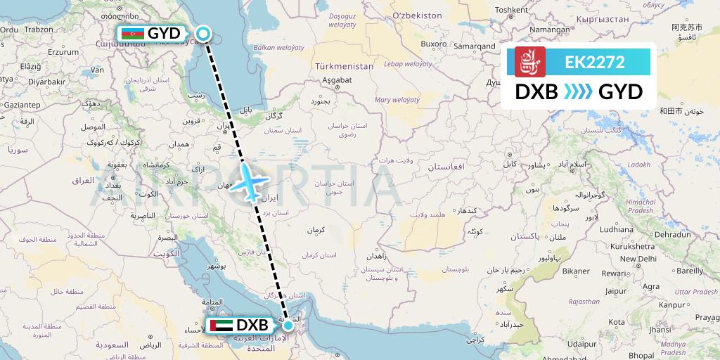 EK2272 Emirates Flight Map: Dubai to Baku