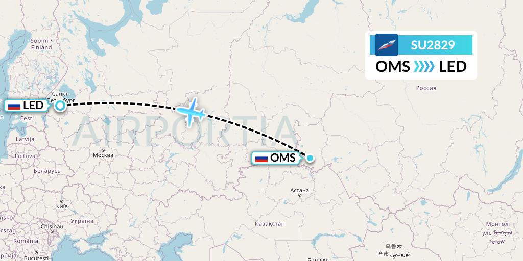 SU2829 Aeroflot Flight Map: Omsk to St. Petersburg