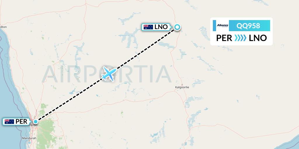 QQ958 Alliance Airlines Flight Map: Perth to Leonora