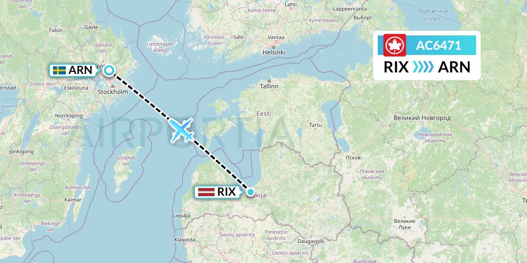 AC6471 Air Canada Flight Map: Riga to Stockholm