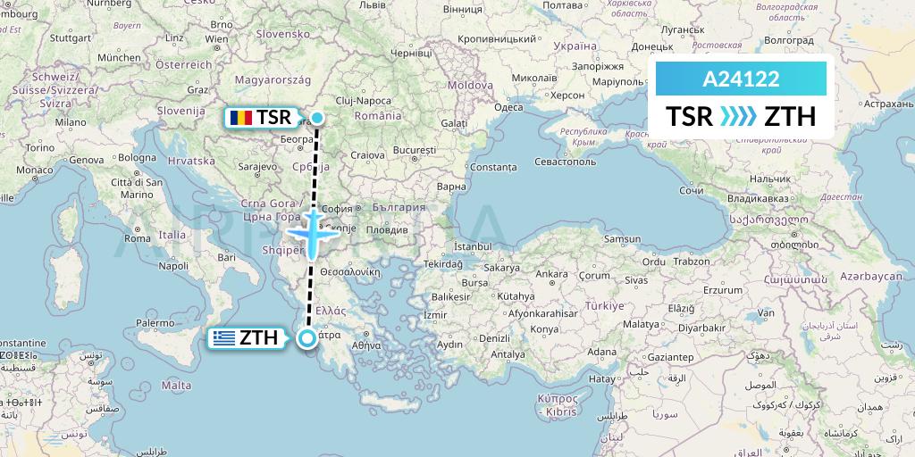 A24122 Anima Wings Aviation Flight Map: Timisoara to Zakynthos