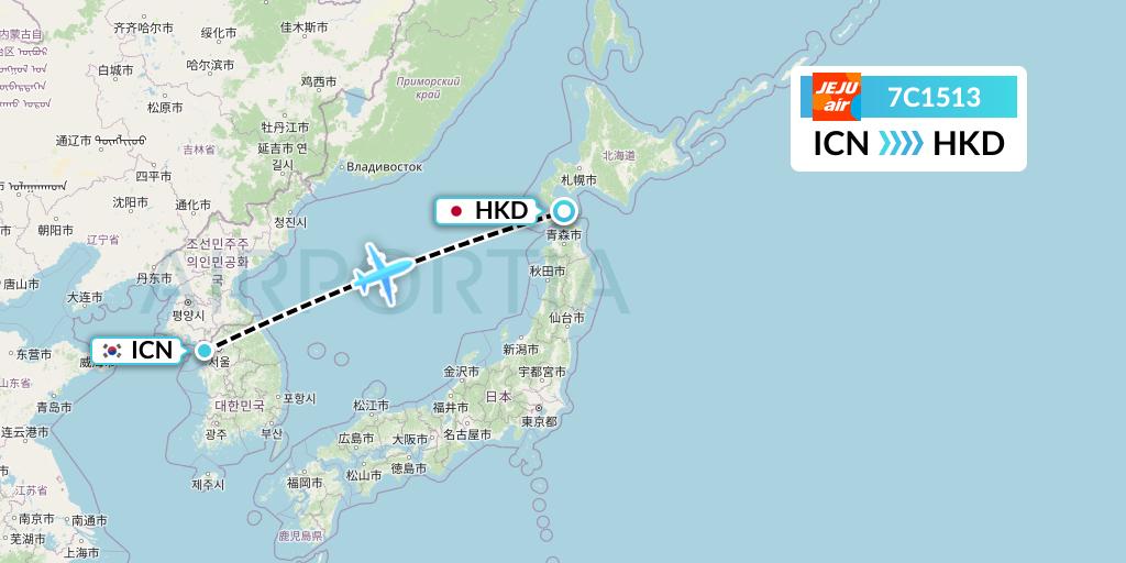 7C1513 Jeju Air Flight Map: Seoul to Hakodate