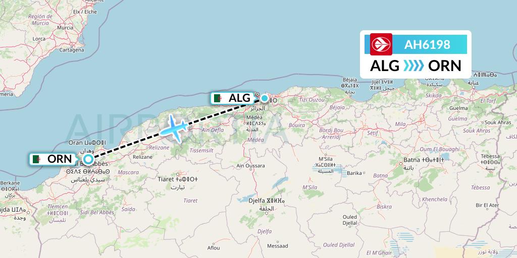 AH6198 Air Algerie Flight Map: Algiers to Oran