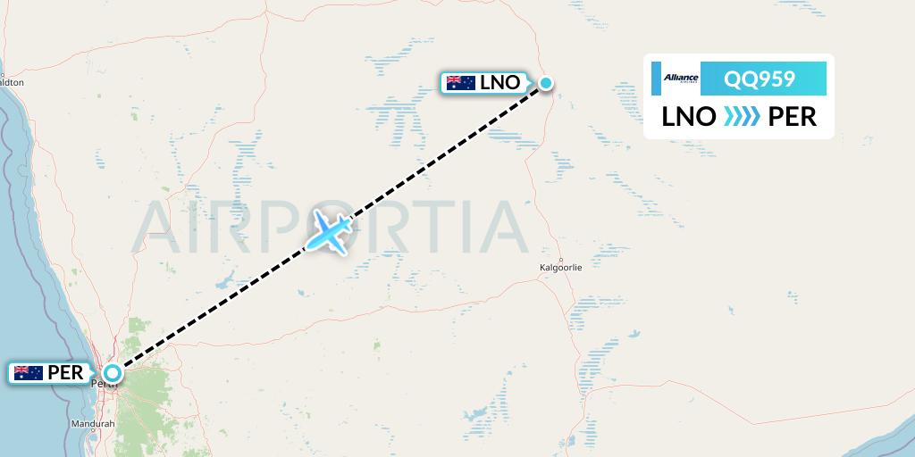 QQ959 Alliance Airlines Flight Map: Leonora to Perth