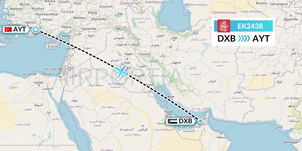 EK2438 Emirates Flight Map: Dubai to Antalya