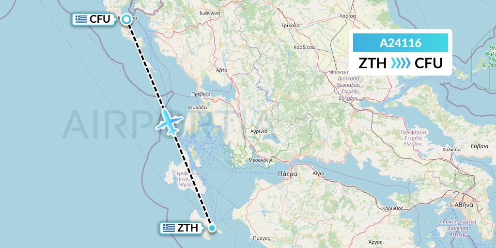 A24116 Anima Wings Aviation Flight Map: Zakynthos to Corfu