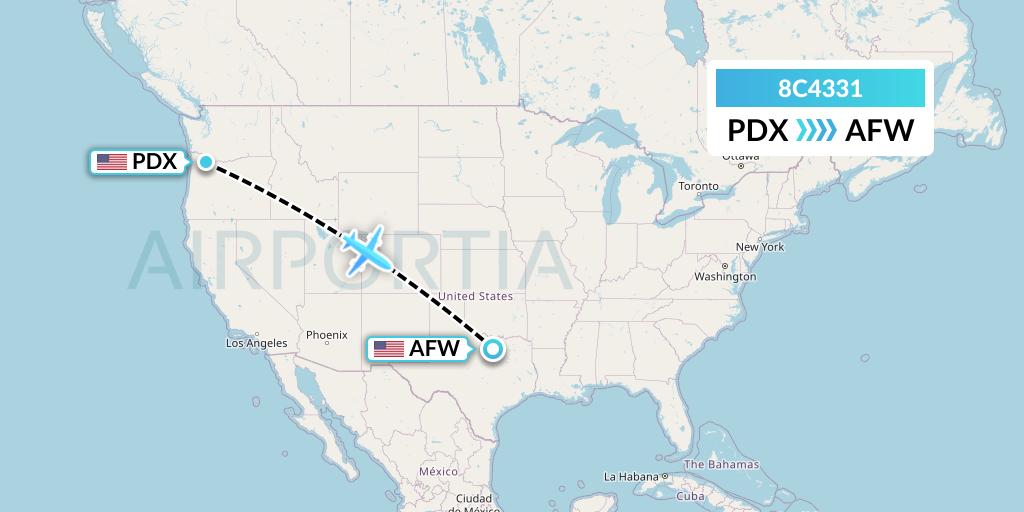 8C4331 Air Transport International Flight Map: Portland to Fort Worth