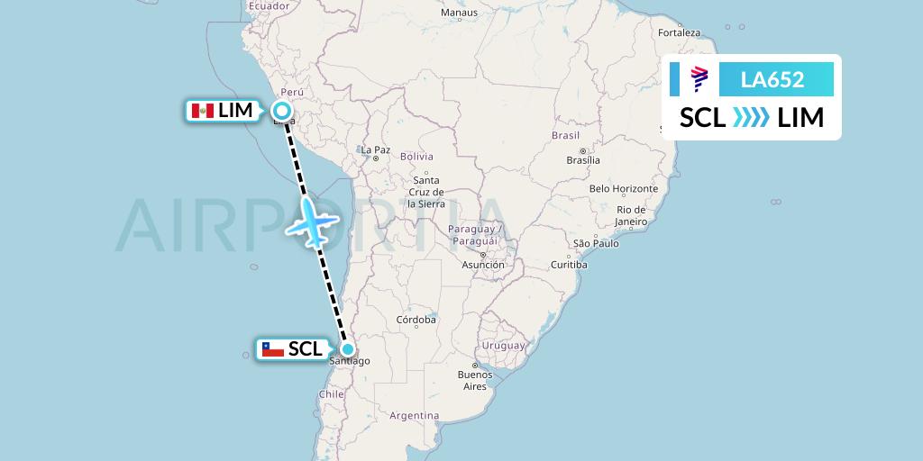 LA652 LAN Airlines Flight Map: Santiago to Lima