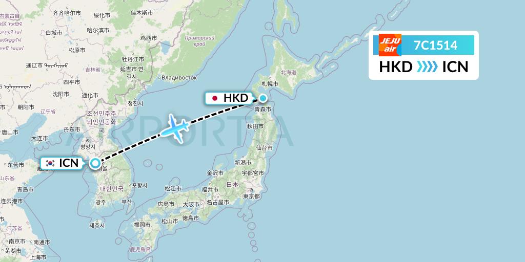 7C1514 Jeju Air Flight Map: Hakodate to Seoul
