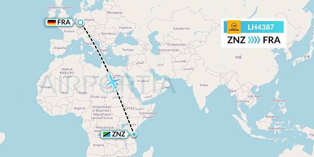 LH4387 Lufthansa Flight Map: Zanzibar to Frankfurt