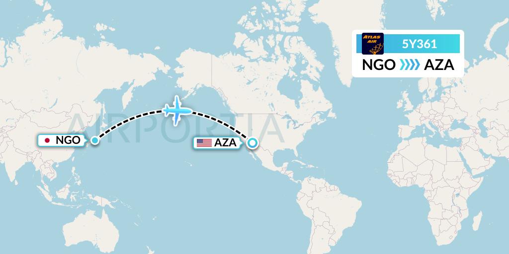 5Y361 Atlas Air Flight Map: Nagoya to Phoenix