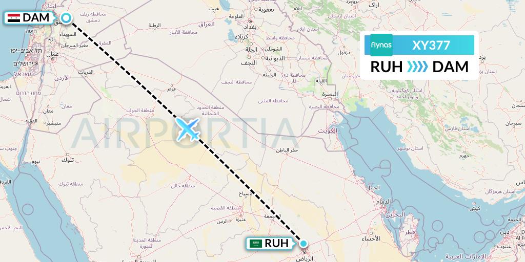 XY377 Flynas Flight Map: Riyadh to Damascus