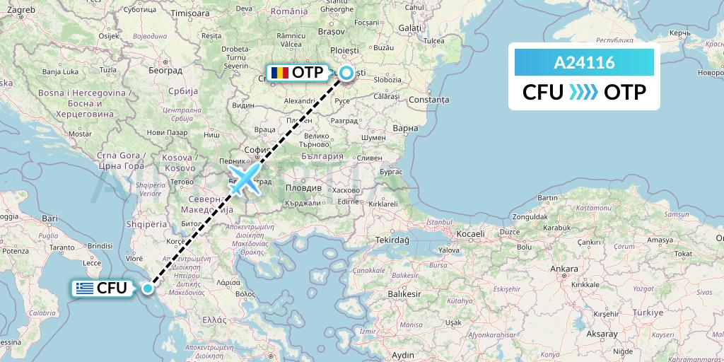 A24116 Anima Wings Aviation Flight Map: Corfu to Bucharest