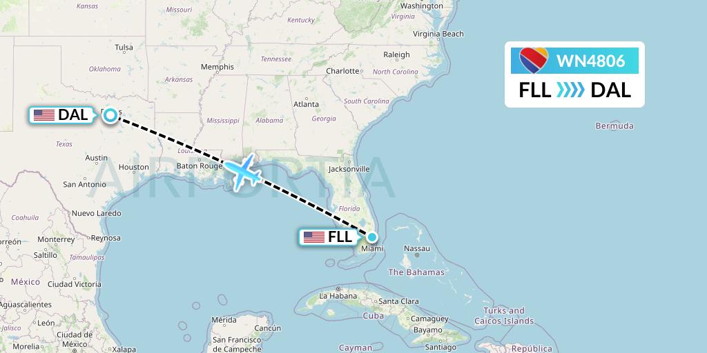 WN4806 Southwest Airlines Flight Map: Fort Lauderdale to Dallas