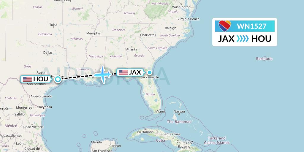 WN1527 Southwest Airlines Flight Map: Jacksonville to Houston