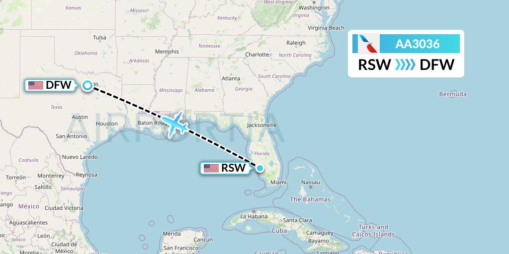 AA3036 American Airlines Flight Map: Fort Myers to Dallas