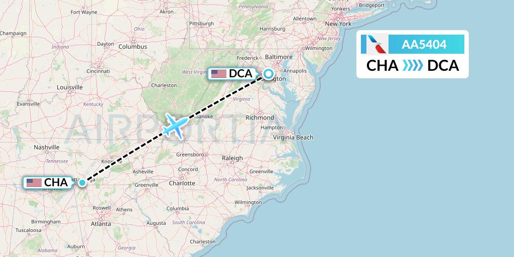 AA5404 American Airlines Flight Map: Chattanooga to Washington