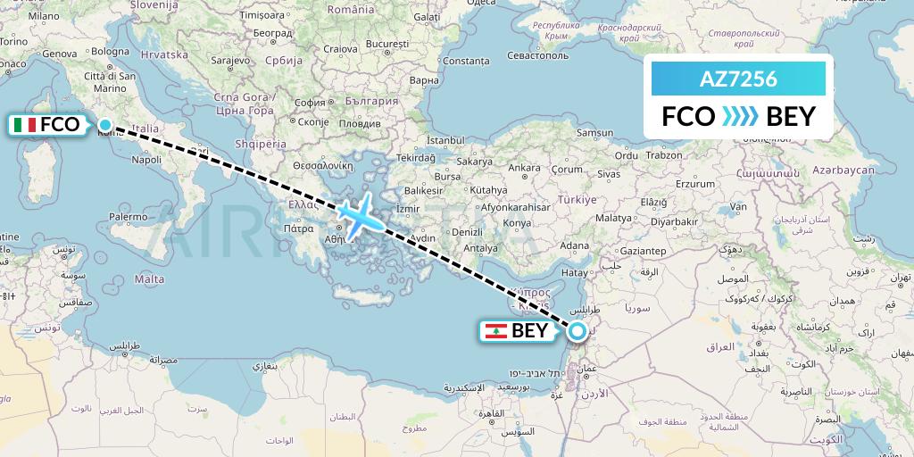 AZ7256 ITA Airways Flight Map: Rome to Beirut