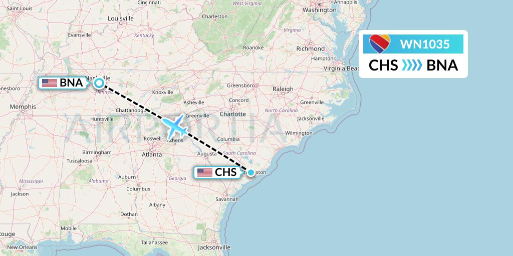 WN1035 Southwest Airlines Flight Map: Charleston to Nashville