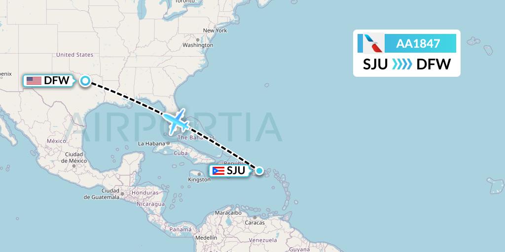 AA1847 American Airlines Flight Map: San Juan to Dallas