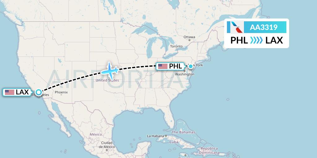 AA3319 American Airlines Flight Map: Philadelphia to Los Angeles