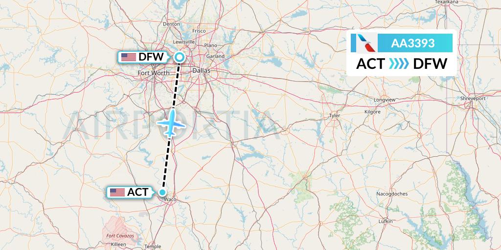 AA3393 American Airlines Flight Map: Waco to Dallas