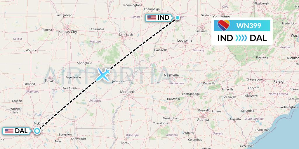 WN399 Southwest Airlines Flight Map: Indianapolis to Dallas