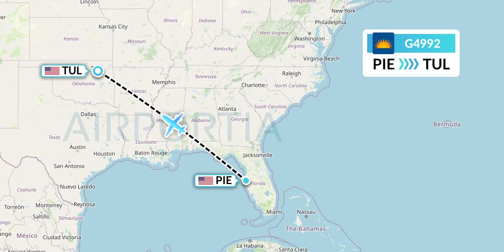 G4992 Allegiant Air Flight Map: St. Petersburg to Tulsa