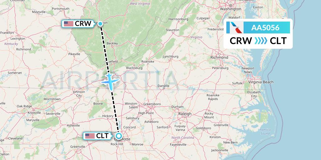 AA5056 American Airlines Flight Map: Charleston to Charlotte