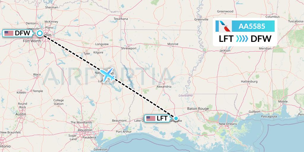 AA5585 American Airlines Flight Map: Lafayette to Dallas