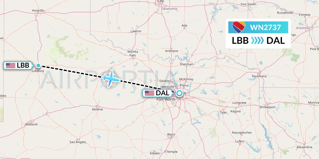 WN2737 Southwest Airlines Flight Map: Lubbock to Dallas