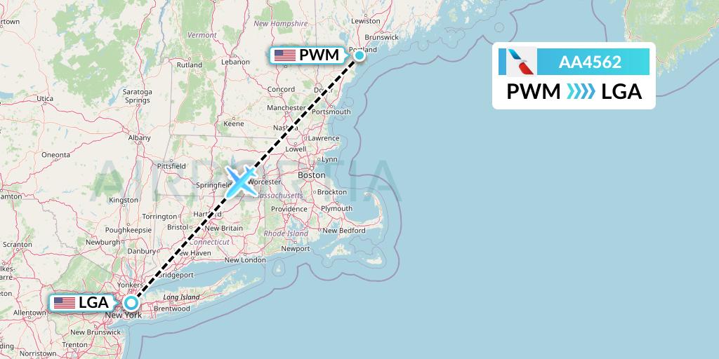 AA4562 American Airlines Flight Map: Portland to New York