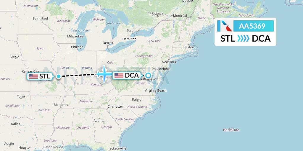 AA5369 American Airlines Flight Map: St. Louis to Washington