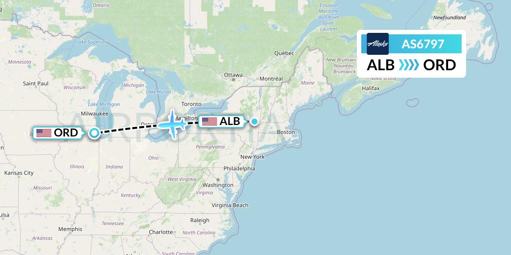 AS6797 Alaska Airlines Flight Map: Albany to Chicago
