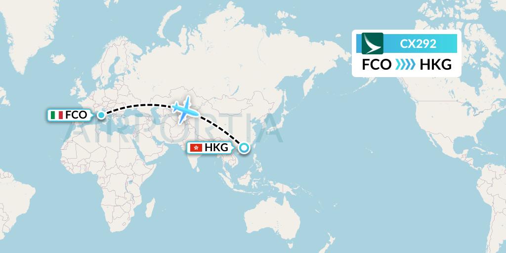 CX292 Cathay Pacific Flight Map: Rome to Hong Kong