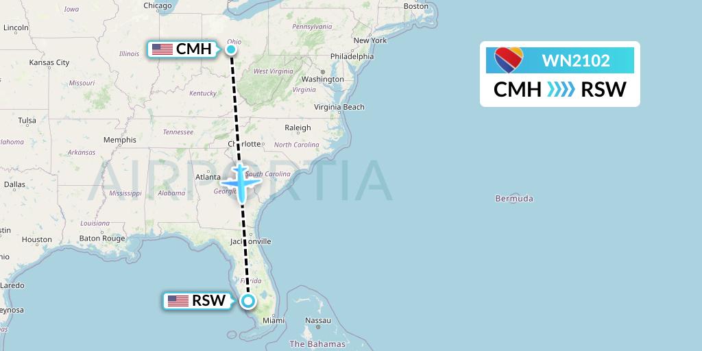 WN2102 Southwest Airlines Flight Map: Columbus to Fort Myers