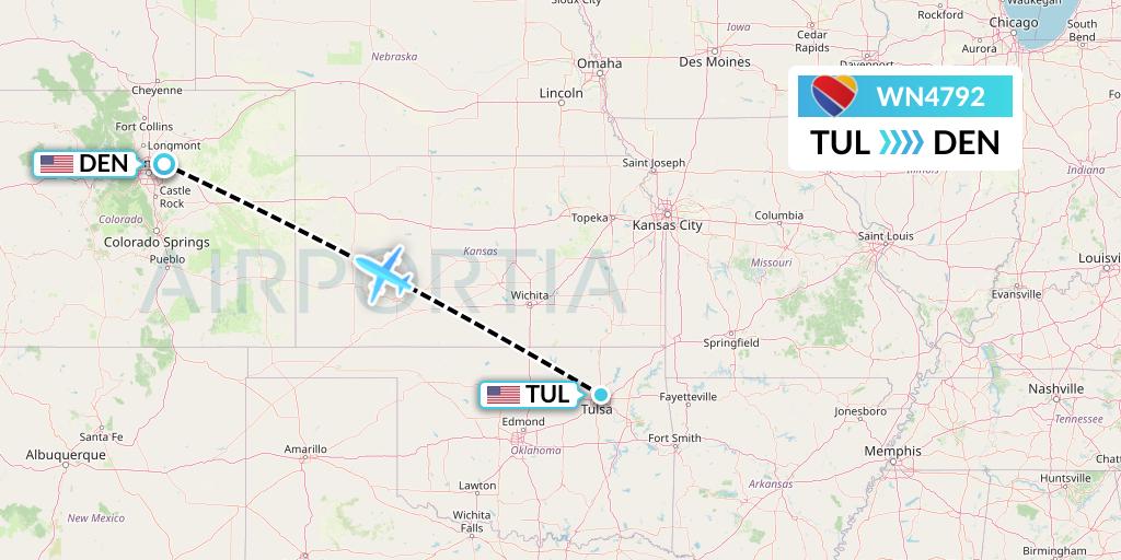 WN4792 Southwest Airlines Flight Map: Tulsa to Denver