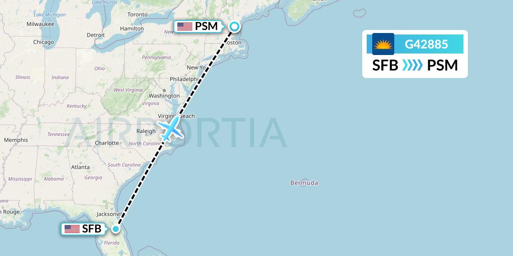 G42885 Allegiant Air Flight Map: Orlando to Portsmouth
