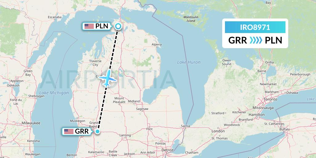 IRO8971 CSA Air Flight Map: Grand Rapids to Pellston