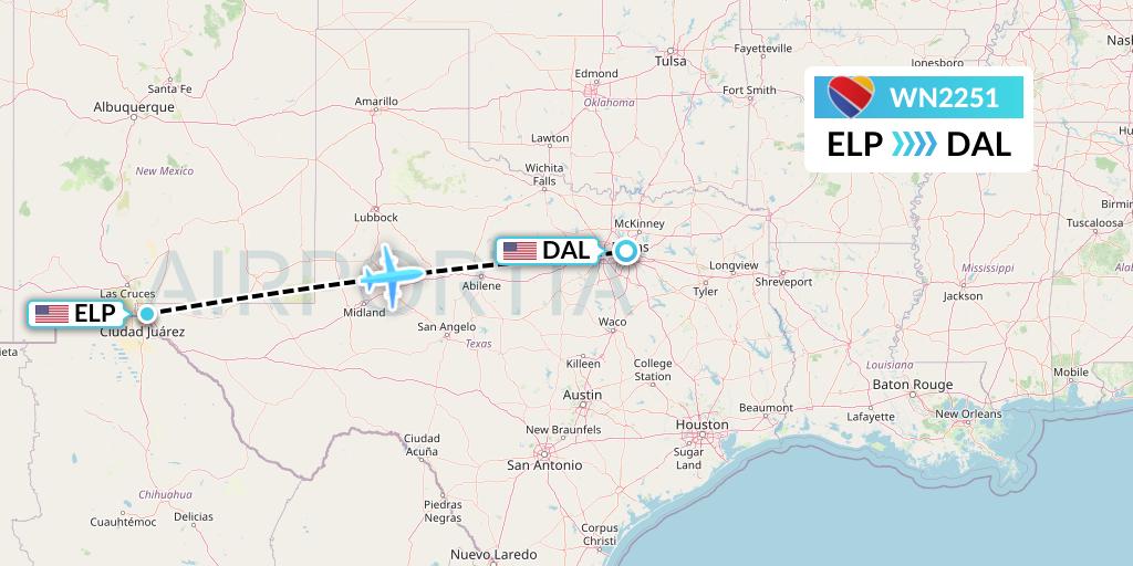 WN2251 Southwest Airlines Flight Map: El Paso to Dallas