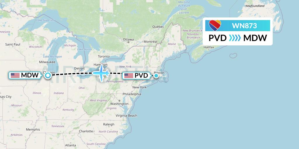 WN873 Southwest Airlines Flight Map: Providence to Chicago