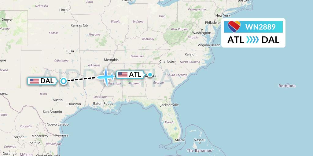 WN2889 Southwest Airlines Flight Map: Atlanta to Dallas
