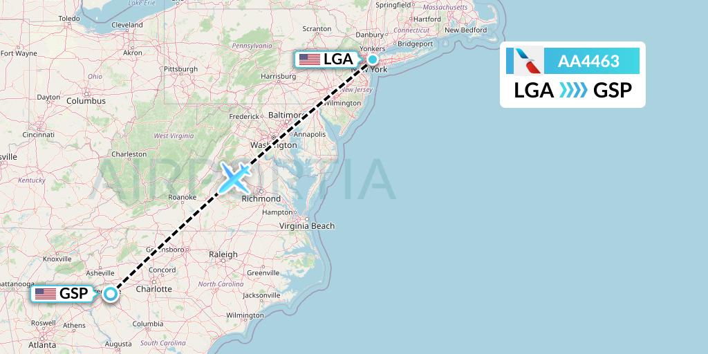 AA4463 American Airlines Flight Map: New York to Greenville-Spartanburg