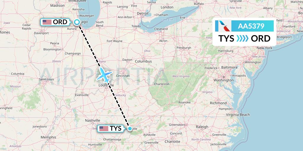 AA5379 American Airlines Flight Map: Knoxville to Chicago