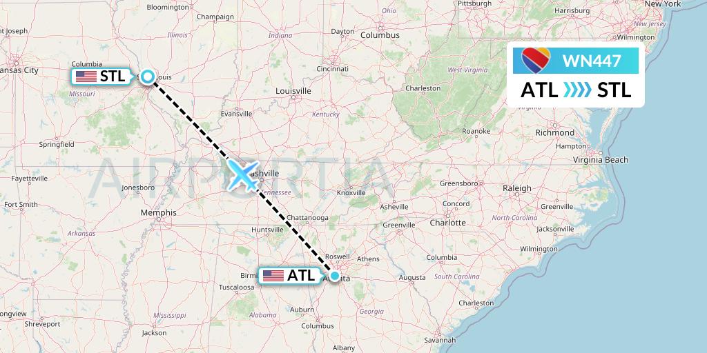 WN447 Southwest Airlines Flight Map: Atlanta to St. Louis