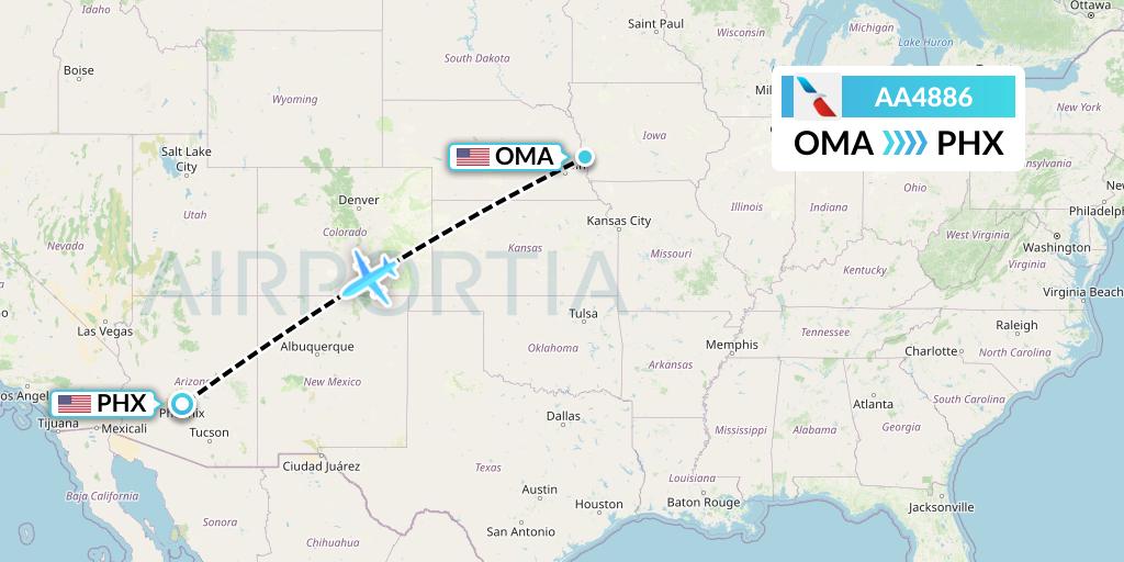 AA4886 American Airlines Flight Map: Omaha to Phoenix