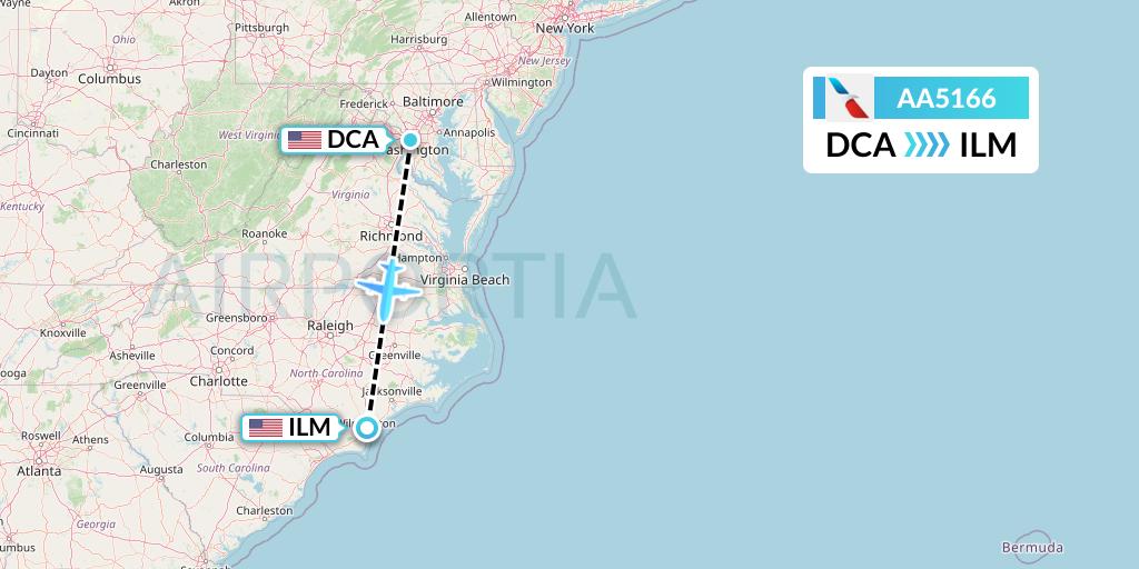 AA5166 American Airlines Flight Map: Washington to Wilmington